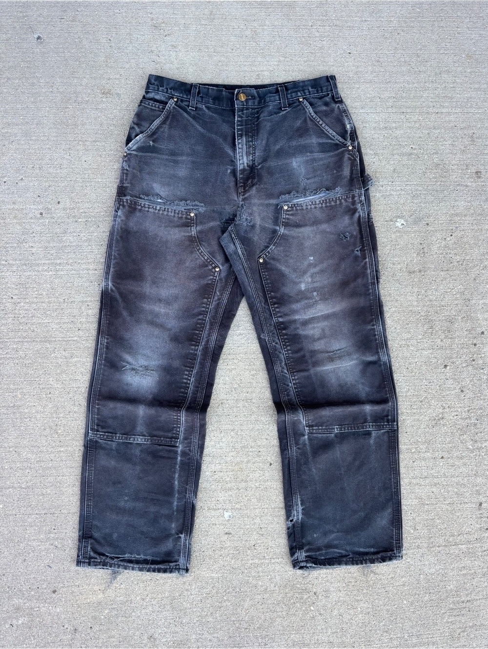 Carhartt Faded Black Double Knee Distressed Work Pants Sz 32